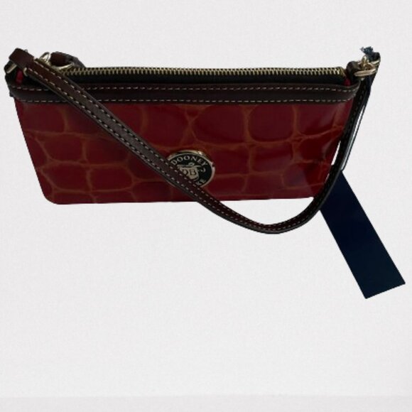 Dooney and Bourke Leather Monogram Wristlet Wallet Purse with Strap - Red/Wine - Picture 2 of 2